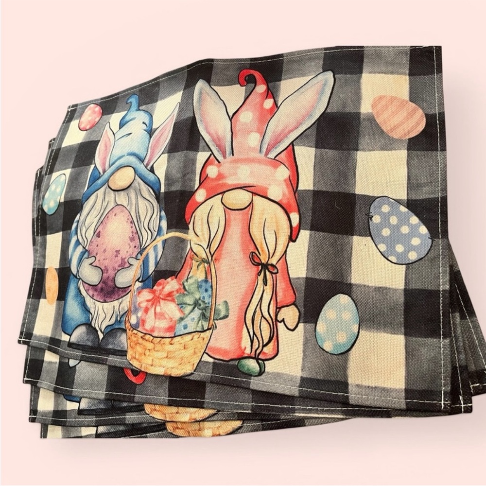 Easter Gnome Checkered Placemats - Picture 1 of 8